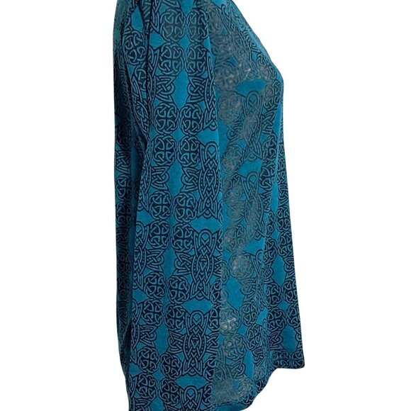 Maurices Sheer Burnout Celtic Shirt Womens XL Long Sleeve V-Neck Top Teal & Blac - Picture 8 of 10